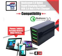 Qc 3.0 Fast Charger Station Hub 5 V 4-usb Multi Ports 1.5 Meters Black