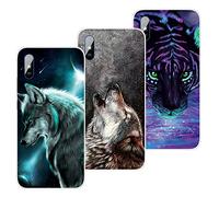 QC-EMART Lot de 3 Coques Compatible avec Xiaomi Redmi 9A Coque Silicone Transparente Noir Bleu Loup Motif Personnalisée Souple Crystal Étui Housse Antichoc Resistant pour Xiaomi Redmi 9A