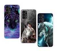 QC-EMART Store Lot de 3 Coques Compatible avec Samsung Galaxy A53 5G Coque Silicone Transparente Noir Bleu Loup Motif Personnalisée TPU Souple Crystal Étui Housse Antichoc pour