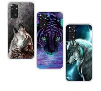 QC-EMART Store Lot de 3 Coques Compatible avec Xiaomi Redmi Note 11 Coque Silicone Transparente Noir Bleu Loup Motif Personnalisée TPU Souple Crystal Étui Housse Antichoc pour Xiaomi Redmi Note 11