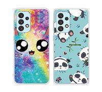 QC-EMART Store QC-EMART Lot 3 Coques Compatible Samsung Galaxy A13 4G Coque Silicone Transparente Ours Panda Chat Motif Personnalisée TPU Souple Crystal Étui Housse Antichoc Samsung Galaxy A13 4G
