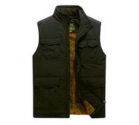 QCBH Gilet multi-poches en molleton grande taille pour hommes gilet chaud rembourré extérieur gilet de coton reporter de pêche veste sans manches, Noir, 3XL