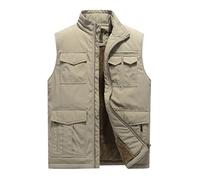QCBH Gilet multi-poches en molleton grande taille pour hommes gilet chaud rembourré extérieur gilet de coton reporter de pêche veste sans manches