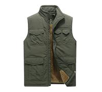 QCBH Gilet multi-poches en molleton grande taille pour hommes gilet chaud rembourré extérieur gilet de coton reporter de pêche veste sans manches, Armée verte