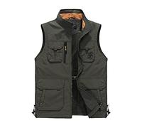 QCBH Gilet pour hommes extérieur à séchage rapide col montant gilet décontracté imperméable grande taille photographie de pêche gilet multi-poches