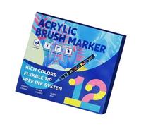 Qcbuegof 12Pcs Liquid Acrylic Marker 12 Color Acrylic Paint Pen Brush Marker for Painting on Paper Wood Glass Fabric Metal Stone Acrylic Paint Markers Set