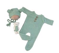 Qcbuegof Accessoires de séance photo pour nouveau-né Douche d'ours pour enfants Chapeau de costume Tricoté à pieds Grenouillère Poser une photo