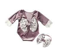 Qcbuegof Combinaison en dentelle avec nœud papillon et bandeau pour les séances photo de bébé - Accessoires de photographie pour nouveau-né