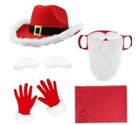 Qcbuegof Costume de Père Noël Adulte Costume Père Noël Tenue de Vache Western Garçon Chapeaux Barbe Tablier pour Cosplay Clauses Costume