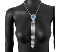 Qcbuegof Elegant Rhinestones Choker Necklace Adjustable Chain Heart Shape Crystal Neck Tie for Bridesmaid and Formal Parties Party Wear Necktie