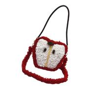 Qcbuegof Femmes Fille Forme de Fruit Faux Agneau Sac à Bandoulière en Laine pour Noël Fête Drôle Peluche Fourrure Sac à Main Porte-monnaie Forme de Fruit de Noël Sac à Bandoulière, rouge