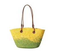 Qcbuegof Quartier polyvalent Grande capacité Tissu de paille Sac à bandoulière pour femmes Plage, jaune et vert