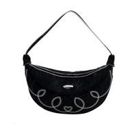 Qcbuegof Sac à main en forme de lune pour femme avec motif cœur cousu élégant en cuir PU sac à bandoulière pour les rencontres et le travail Fermetures éclair Sac à bandoulière, Noir