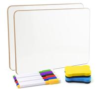 Qcdou Lot de 2 tableaux blancs magnétiques A4 de 21 x 30 cm, effaçables à sec avec 6 stylos et 2 gommes, fournitures de révision, petits tableaux blancs double face pour l'école, la salle de classe