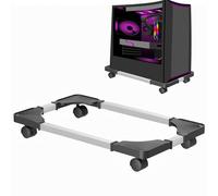 Qcdou Support mobile réglable pour unité centrale, support d'ordinateur avec 4 roulettes à roulettes, support sous la tour de bureau, chariot de sol PC rehausseur pour jeux et bureau - Noir