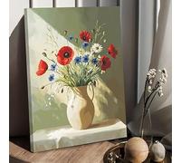 Qcdxfgdfh Tableau mural nature morte de fleurs sauvages dans un pichet à crème, toile florale aux tons sauge doux pour la décoration de la salle à manger (60 x 80 cm/cadre intérieur)