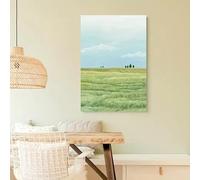 Qcdxfgdfh Tableau mural paysage de champ de blé venteux vert sauge, impression sur toile minimaliste (30x40cm/cadre intérieur)