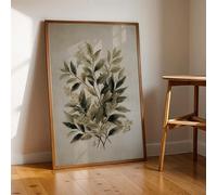 Qcdxfgdfh Tableau vintage sur toile représentant des feuilles et des brindilles d'olivier, aux tons terreux délavés, motif botanique, décoration murale pour entrée (20 x 30 cm/cadre intérieur)