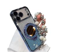 QCDZSW Coque de téléphone for Femme Sparkling Diamond avec Miroir et Support for iPhone 12/13/14/15/16/17 Pro Max, Coque de téléphone Fine, résistante aux Chocs et aux Rayures(Blue,for 13)