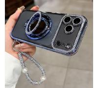 QCDZSW Étui de téléphone for Femme Sparkling Diamond avec Miroir et Support for iPhone 12/13/14/15/16/17 Pro Max, étui de téléphone for Femme(Blue,for 14 Pro)