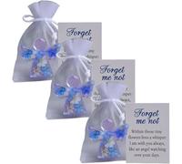 QCDZSW Souvenir d'ange en Fleur séchée «Ne m'oublie Pas», Applicable à Une Belle décoration avec Sac en Organza et Carte de condoléances, Mini Figurine d'ange Gardien en résine(3pcs)