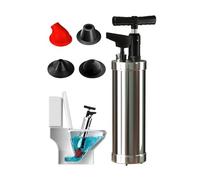 Qcesorib Deboucheur a Piston avec Manomètren, Pompe de Toilette Piston avec 4 Têtes de Piston, Déboucheur de Toilette à Air Comprimé, Déboucheur WC Haute Pression, pour Toilettes Lavabo