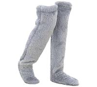 QCHAOLI Long Fluffy Socks, Goose Down Knee Socks for Christmas,Long Socks Women Winter Socks,Home Cozy Socks,Warm Thigh High Socks(Light Grey)