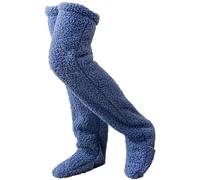 QCHAOLI Long Fluffy Socks, Goose Down Knee Socks for Christmas,Long Socks Women Winter Socks,Home Cozy Socks,Warm Thigh High Socks(Blue)