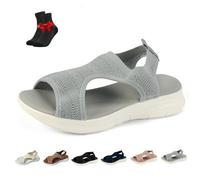 QCHAOLI Sandales Femme D’Été À Enfiler, Chaussures À Plateforme Large Pour La Marche, Sandales Légères Et Confortables Pour Un Usage Quotidien(Grey,41 EU)