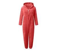 QCHAOLI Women Teddy Fleece Zip Up One Piece Hooded Pajamas Cozy Sleepwear Pyjamas Loungewear Fuzzy Fleece Onesie Nightwear Winter Warm Loungewear(Watermelon Red,XL)