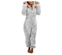 QCHAOLI Women Teddy Fleece Zip Up One Piece Hooded Pajamas Cozy Sleepwear Pyjamas Loungewear Fuzzy Fleece Onesie Nightwear Winter Warm Loungewear(Grey,L)