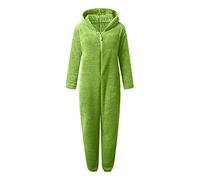 QCHAOLI Women Teddy Fleece Zip Up One Piece Hooded Pajamas Cozy Sleepwear Pyjamas Loungewear Fuzzy Fleece Onesie Nightwear Winter Warm Loungewear(Green,L)