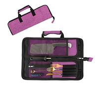 Qchengsan Sac à couteaux de chef, sac à couteaux de chef robuste Oxford, portable 13 emplacements, étui à couteaux de chef multifonction, porte-couteaux, portefeuille, rouleau d'outils, rose rouge, 18