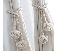QCHOMEE 1 Pair Embrasse à Rideaux Pompon Tricot Rideau Corde Pince/Boucle à Rideaux Double Boules Tressées Décoratives Embrasse de Rideaux Corde Coton Accessoires de Rideau pour Maison Chambre Bureau
