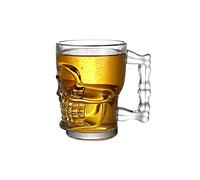 Qchomee 500ml Chope de Bière Crâne Tasse à Bière Transparent 3D Verre à Bière à Double Paroi Grand Capacité Verre à Shooter à Tête de Mort Drôle Cup Coupe à Whisky avec Poignée pour Maison Bar