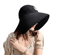 Qchomee Casquette Visière Large Bord Femme Capeline Coton Bob Chapeau de Seau Protection Solaire Anti-UV Chapeau de Soleil Extérieur pour Voyage Camping Printemps Eté