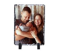 Qchomee Lithographie Personnalisée Cadre Photo Personnalisé Photo sur Pierre d'ardoise Personnalisée avec Photo Texte Image DIY Cadre Photo Souvenir Ornement de Bureau pour Anniversaire Mariage Noël