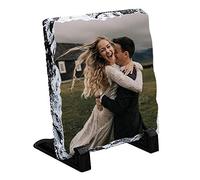 Qchomee Lithographie Personnalisée Cadre Photo Personnalisé Photo sur Pierre d'ardoise Personnalisée avec Photo Texte Image DIY Cadre Photo Souvenir Ornement de Bureau pour Anniversaire Mariage Noël