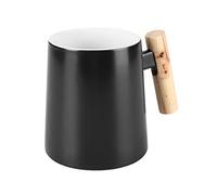 Qchomee Tasse en Céramique Ronde de 500 ml avec Poignée en Bois, Noire, Réutilisable, Pour Maison et Occasions Spéciales