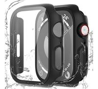 QCKANLJ Lot de 2 Coques imperméables pour Apple Watch Series 9 8 7 41 mm avec Protecteur d'écran en Verre trempé, iWatch Protection complète en PC Dur Bumper Case Face Cover for Men Women 41mm