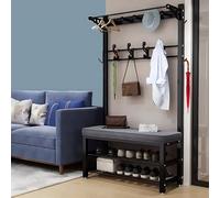 QCKNKMGG Bambou Rolling Coat Rack, Portant à vêtements en métal avec 3 étagères, 4 Crochets et 2 cintres for Pantalons, Multicolore, 37 x 37 x 174 cm(Gold a)