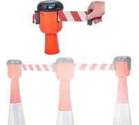 QCKNKMGG Barrière rétractable à cône de signalisation, Cône de circulation rétractable 10M, bande d'avertissement danger multicolore, barrière contrôle des foules(Red)