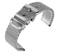 QCKNKMGG Bracelet de montre en métal brossé à attache rapid Bracelet de sport for hommes, en acier inoxydable, maille, 20mm, 22mm, 24mm, chaîne solide, boucle ardillon, argent(20mm)