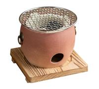 QCKNKMGG Un Vieux Barbecue en Argile, Réchaud à thé au Charbon de Bois en Argile avec Grille et Base en Bois, Forme de Tambour, Design séparé for Camping intérieur et extérieur, Lot de 3