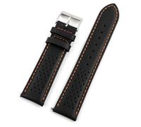 QCKNKMGG Une montre rétro-matte avec une peau de crâne, Bracelet de montre en cuir perforé, boucle à dégagement rapide en acier inoxydable, multicolore, 6 tailles (18-24 mm)(Black+Orange Line,20mm)