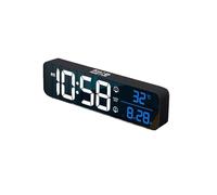 QCNRJUY Réveil numérique Musical, Affichage de la température et Date, Miroir Bureau, décoration Table, Commande vocale, Batterie 2400 mAh(Black)