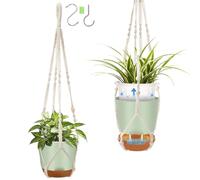 QCQHDU 2 PCS 18cm Pot Suspendu Plante Exterieur & Intérieure,Pots de Fleurs à Suspendre,86,36cm Macrame Suspension Plante,Bassin intérieur Transparent en Plastique avec Trou de Drainage