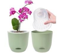 QCQHDU 2Pack Pot pour Orchidées Transparent, 14,7 Cm Pot De Fleur Intérieur, Bac À Réserve d'eau pour Plante Intérieur, Double Couche Auto-Irrigation avec Circulation d'air Optimale(Vert Pur)