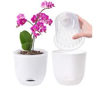 QCQHDU 2Pack Pot pour Orchidées Transparent, 14,7 Cm Pot De Fleur Intérieur, Bac À Réserve d'eau pour Plante Intérieur, Double Couche Auto-Irrigation avec Circulation d'air Optimale(Blanc Pur)