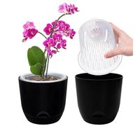 QCQHDU 2Pack Pot pour Orchidées Transparent, 14,7 Cm Pot De Fleur Intérieur, Bac À Réserve d'eau pour Plante Intérieur, Double Couche Auto-Irrigation avec Circulation d'air Optimale（Noir Pur）